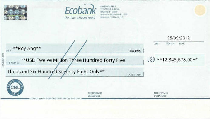 Free Online Check Writer for Ecobank (USD) in Liberia