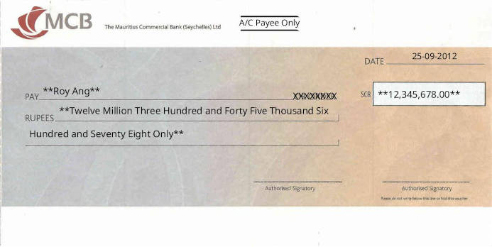Write MCB - The Mauritius Commercial Bank Cheque Online Free Online Cheque Writer for MCB - The Mauritius Commercial Bank in Seychelles