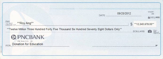 Printed Check of PNC Bank in United States
