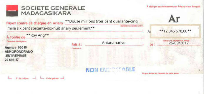 Write Societe Generale Madagasikara Cheque Online Free Online Cheque Writer for Societe Generale Madagasikara in Madagascar